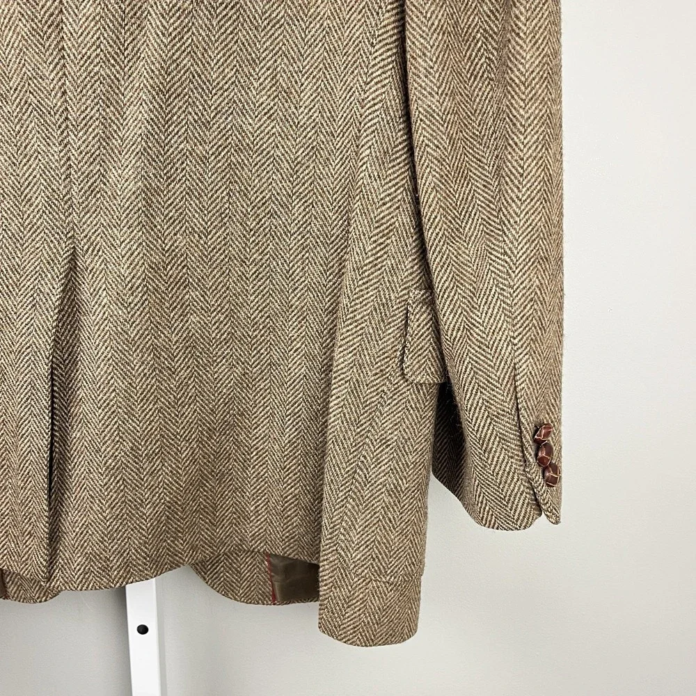 Hamburgers Mullins Mens Vintage Blazer Sport Coat Jacket Brown Herringbone Wool
